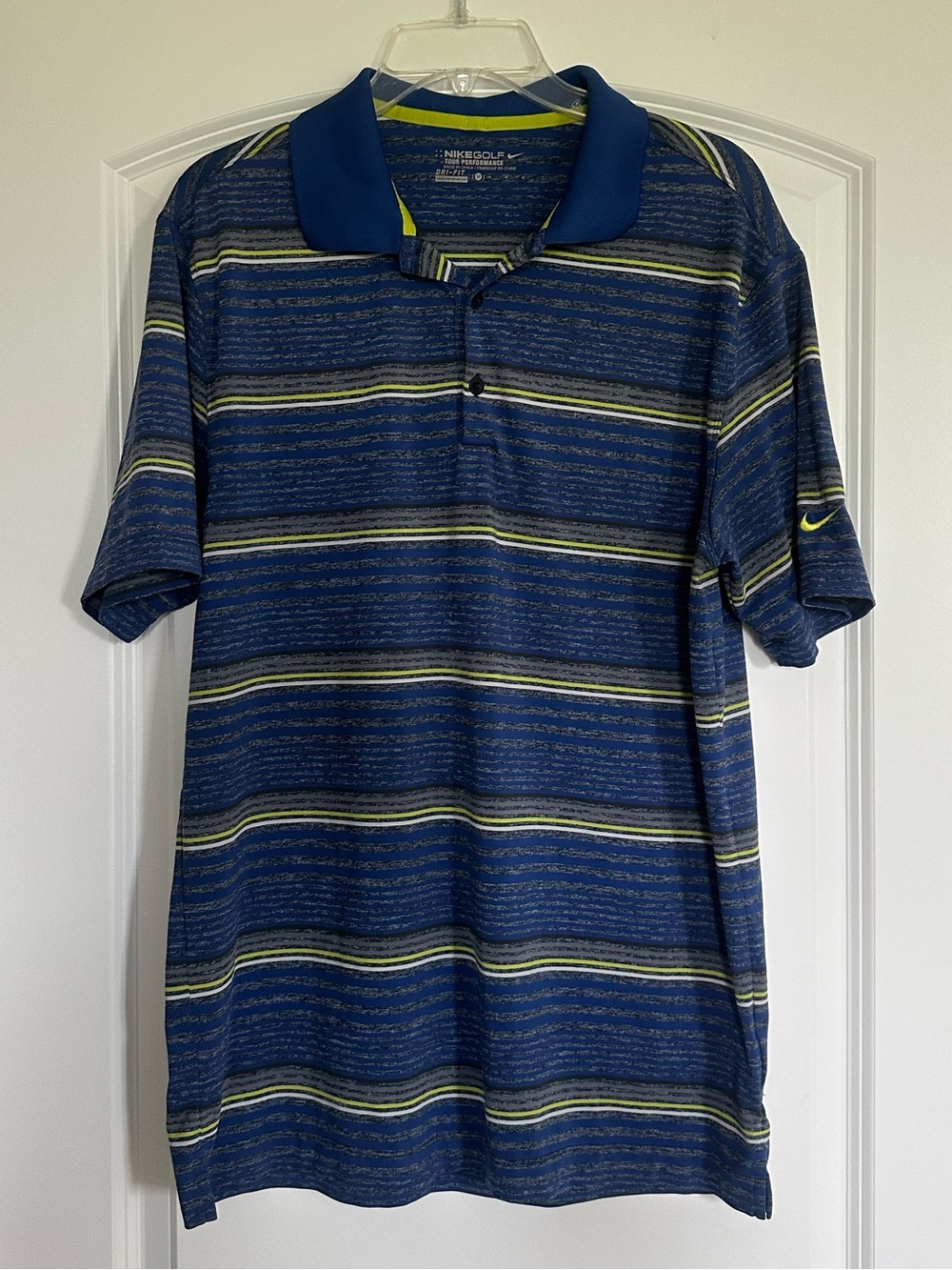 Nike Golf Men's Navy & Lime Striped Polo
